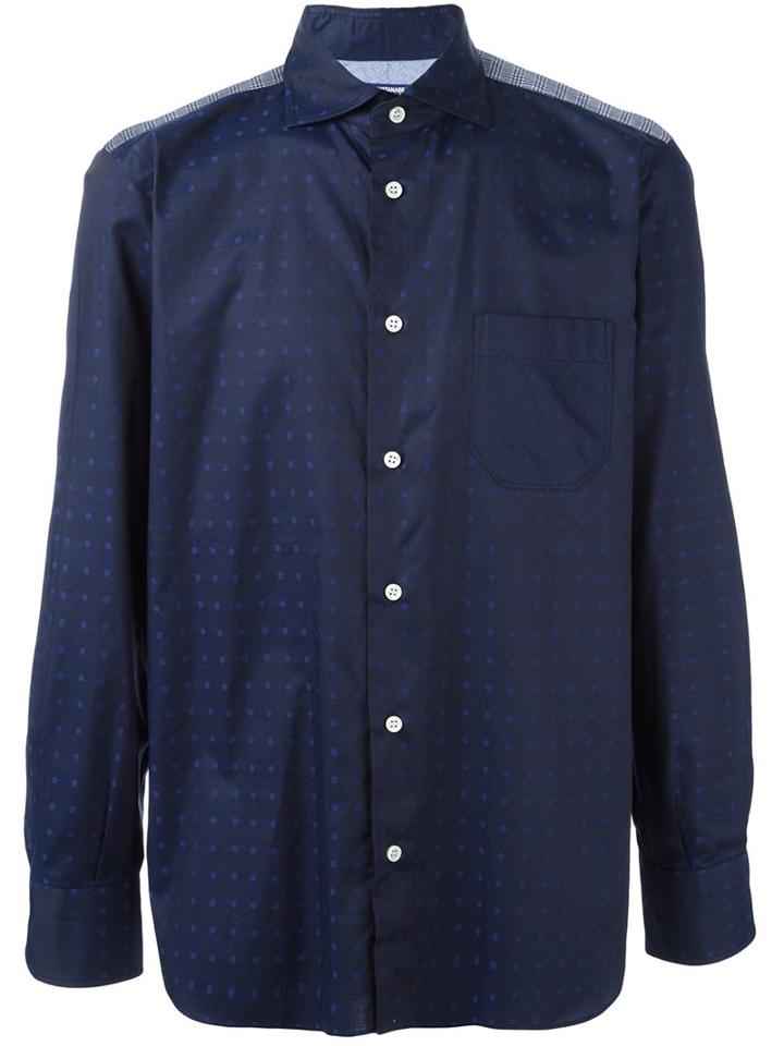 Junya Watanabe Comme Des Garçons Man Dotted Print Button Down Shirt, Men's, Size: Small, Blue, Cotton