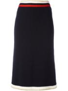 Gucci - Stripe Trim Ribbed Skirt - Women - Cotton/polyamide/spandex/elastane - Xs, Blue, Cotton/polyamide/spandex/elastane