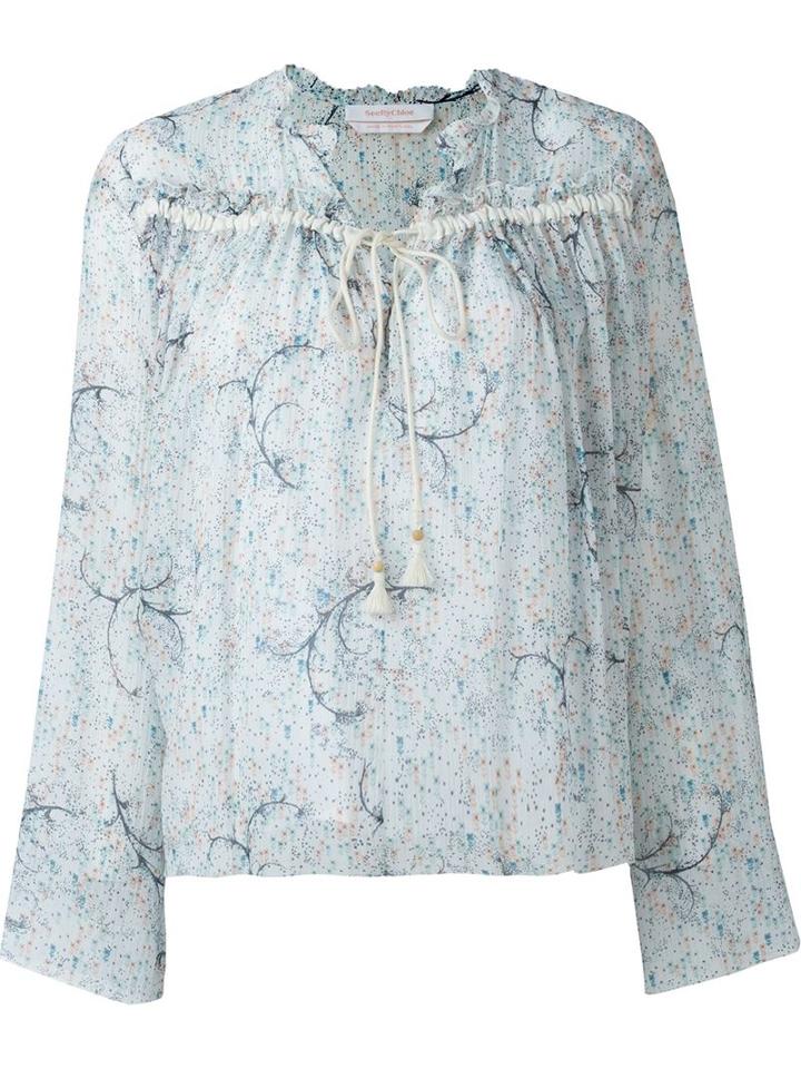 See By Chloé Woodstock Haze Print Blouse, Women's, Size: 40, White, Cotton/silk