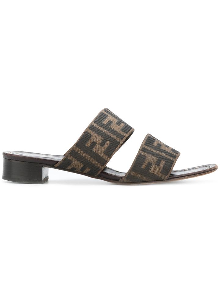 Fendi Vintage Ff Logo Mules - Brown