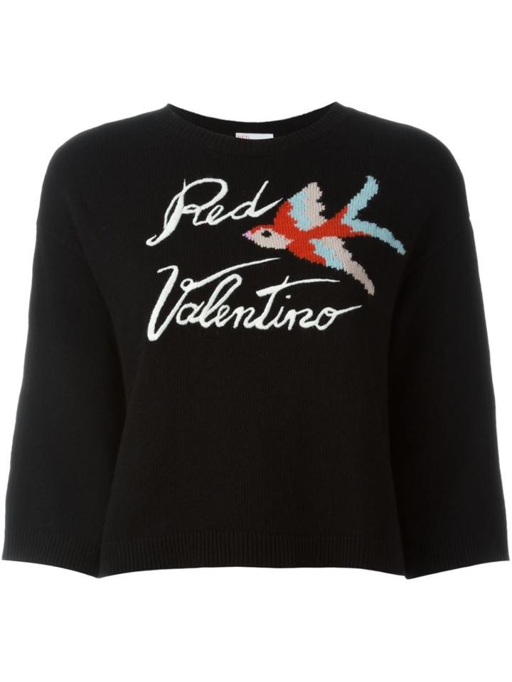 Red Valentino Bird Intarsia Jumper, Women's, Size: Medium, Black, Silk/acrylic/polyamide/virgin Wool