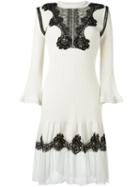 Alberta Ferretti Lace Insert Dress, Women's, Size: 44, White, Silk/virgin Wool
