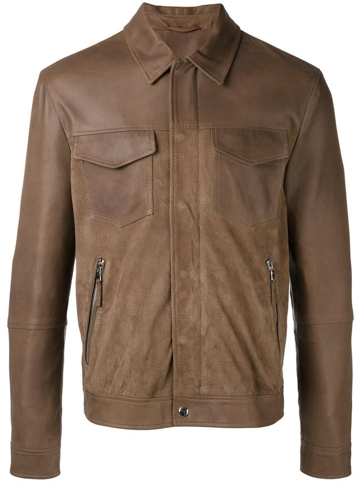 Eleventy Shirt Jacket With Zip Pockets, Men's, Size: 54, Brown, Cotton/suede/polyester/spandex/elastane
