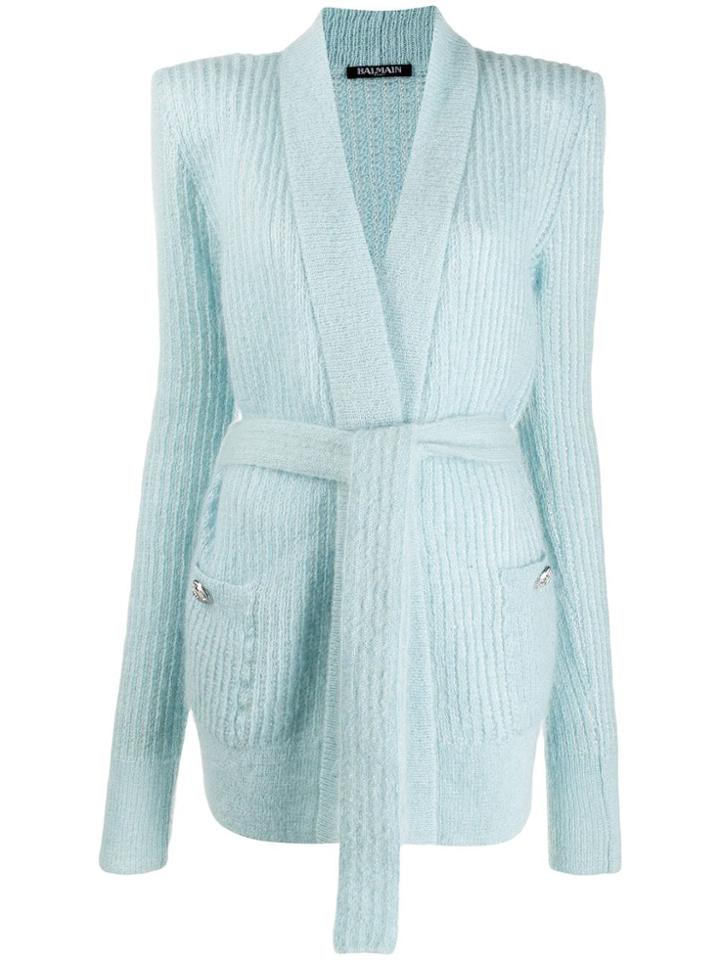 Balmain Belted Longline Cardigan - Blue