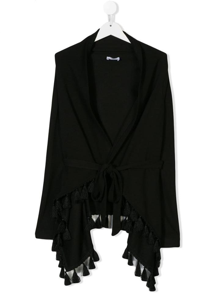 Monnalisa Tassel Hem Belted Cardigan - Black