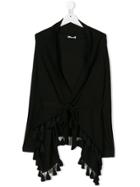 Monnalisa Tassel Hem Belted Cardigan - Black