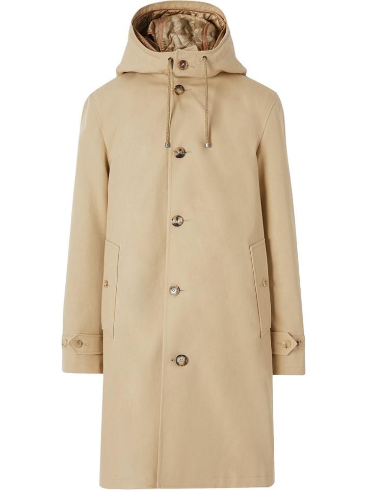 Burberry Cotton Gabardine Coat With Detachable Warmer - Neutrals