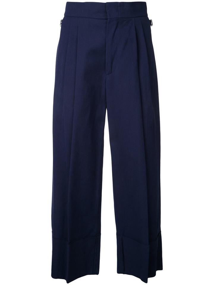 Erika Cavallini - Pleated Cropped Trousers - Women - Cotton - 42, Blue, Cotton
