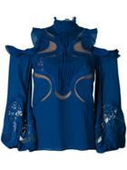 Elie Saab Cold Shoulder Sleeves Top - Blue