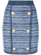 Balmain Tweed Button Skirt - Blue