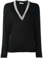 Brunello Cucinelli Bead Embellished V-neck Jumper, Women's, Size: Large, Black, Silk/cashmere/brass