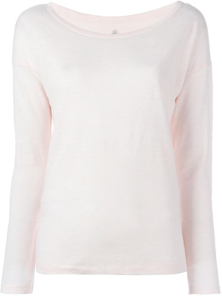 Petit Bateau Collar Trim Detail Boat Neck Jumper, Women's, Size: S, Pink/purple, Linen/flax