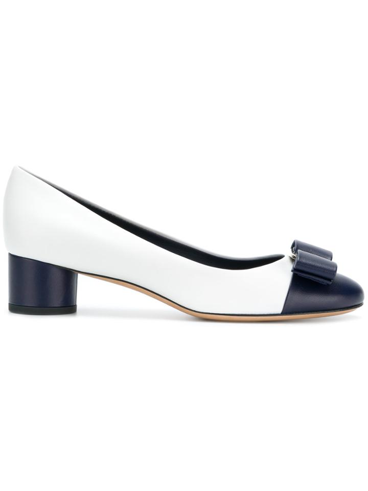 Salvatore Ferragamo Two-tone Vara Pumps - White
