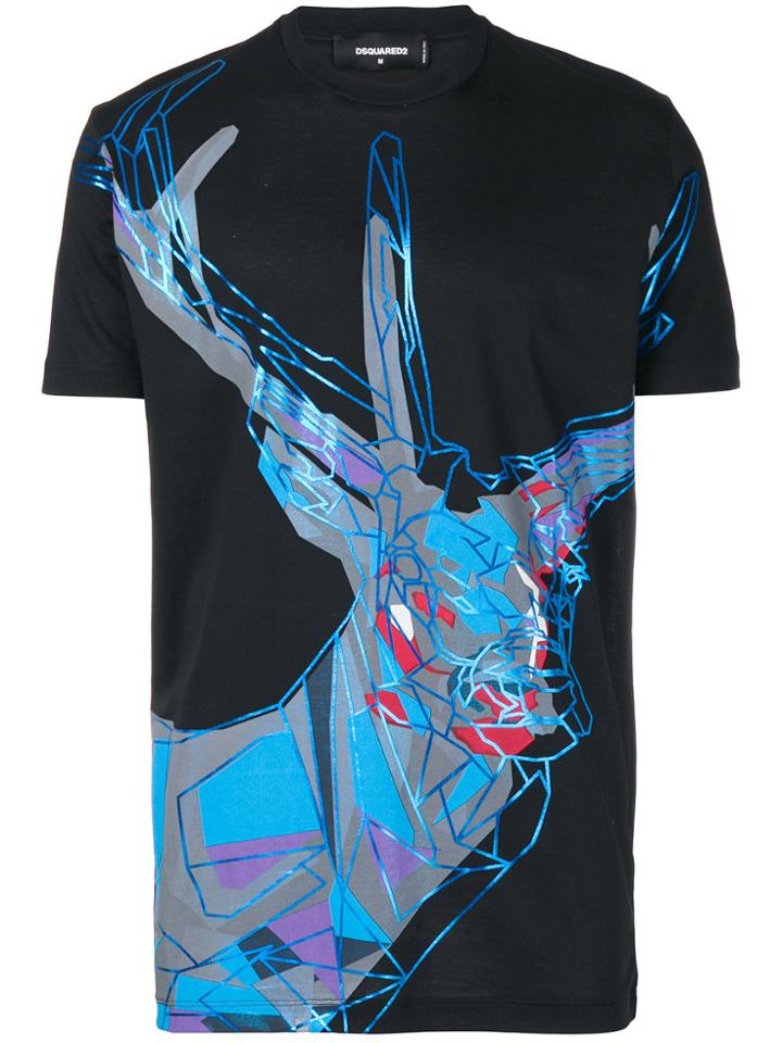 Dsquared2 Abstract Elk Print T-shirt - Black