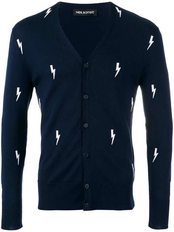 Neil Barrett Lightning Bolt Cardigan, Men's, Size: Small, Blue, Cotton