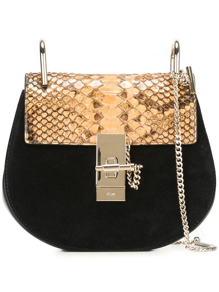 Chloé - Mini Drew Shoulder Bag - Women - Calf Leather/python Skin/calf Suede - One Size, Black, Calf Leather/python Skin/calf Suede