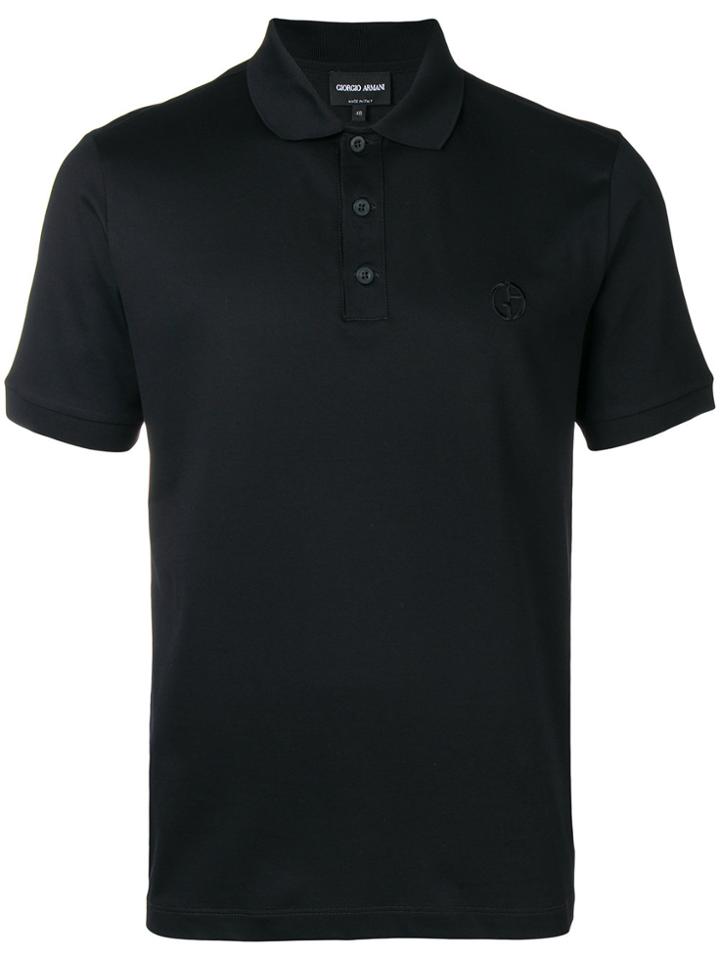 Giorgio Armani Embroidered Logo Polo Shirt - Blue