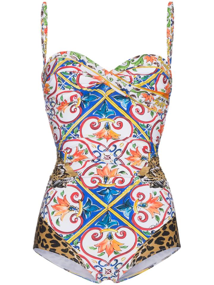 Dolce & Gabbana Maiolica Leopard Print Swimsuit - Multicolour