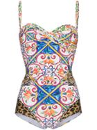 Dolce & Gabbana Maiolica Leopard Print Swimsuit - Multicolour