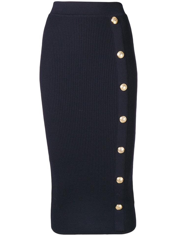 Balmain Fitted Midi Pencil Skirt - Blue