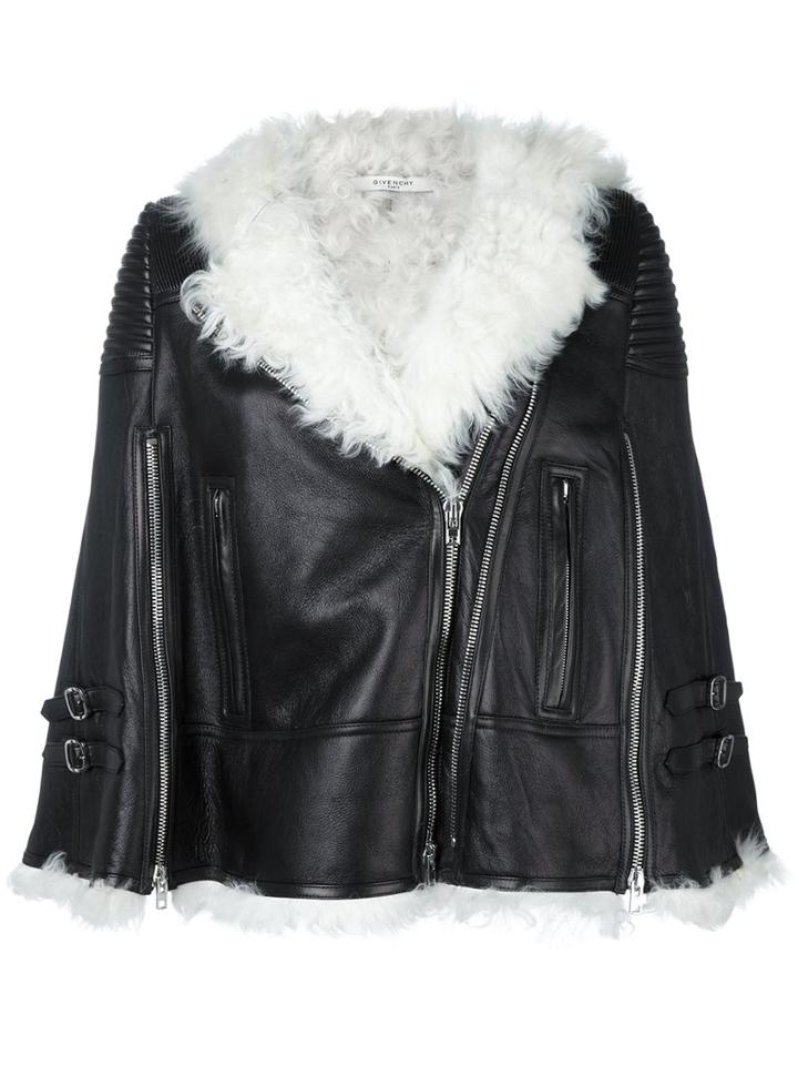 Givenchy Hooded Biker Jacket, Women's, Size: 40, Black, Lamb Skin/lamb Fur