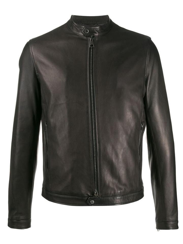 Tagliatore Zipped Leather Jacket - Black