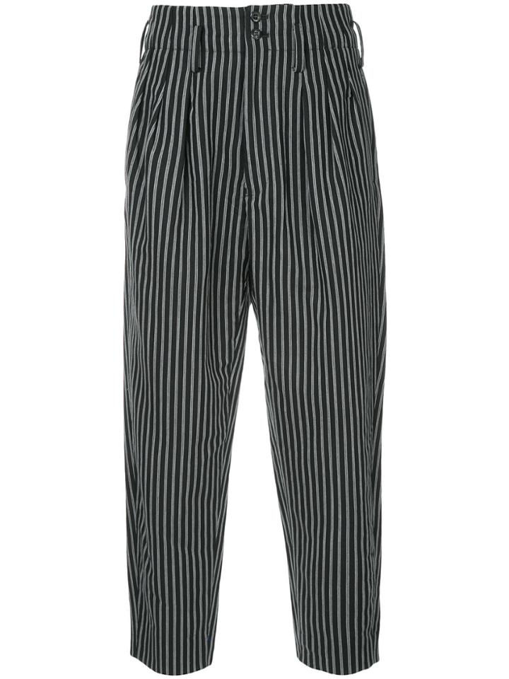 Jieda Striped Cropped Trousers - Black