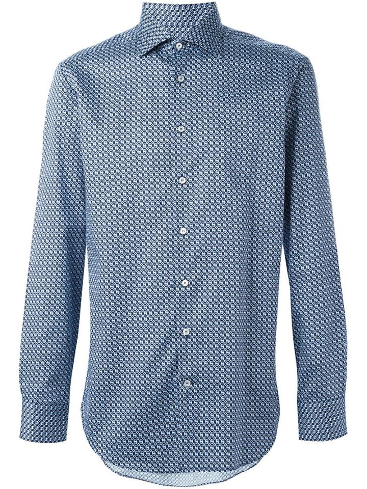 Etro Geometric Print Shirt, Men's, Size: 41, Blue, Cotton