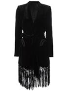 Blazé Milano Fringed Velvet Coat, Women's, Size: 38, Black, Viscose/silk/cupro
