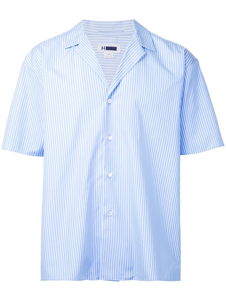 H Beauty & Youth - Striped Short Sleeve Shirt - Men - Cotton - L, Blue, Cotton