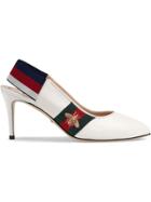 Gucci Leather Web Mid-heel Slingback Pumps - White