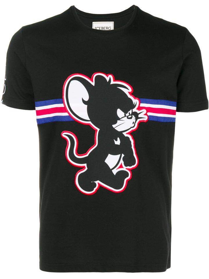 Iceberg Cartoon Print T-shirt - Black