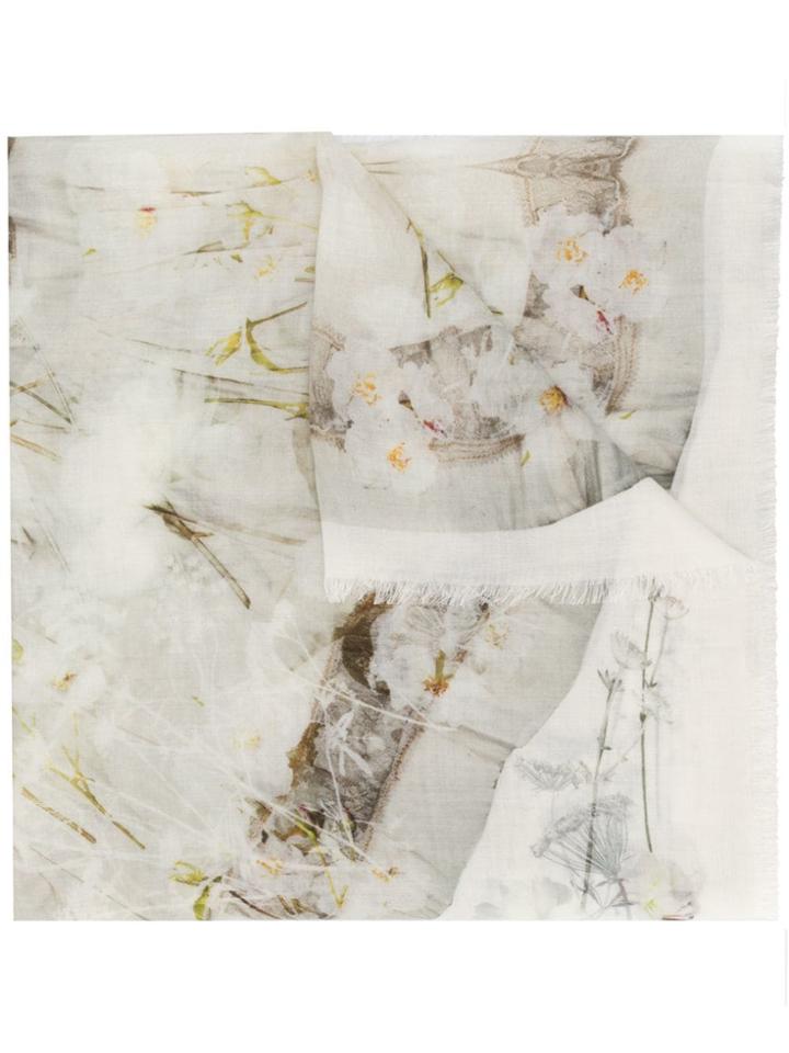 Alexander Mcqueen Floral Print Scarf - Neutrals
