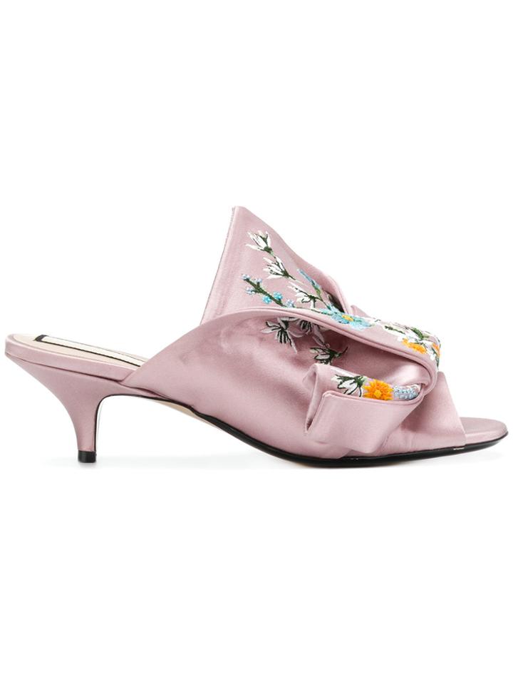No21 Abstract Bow Embroidered Mules - Pink & Purple