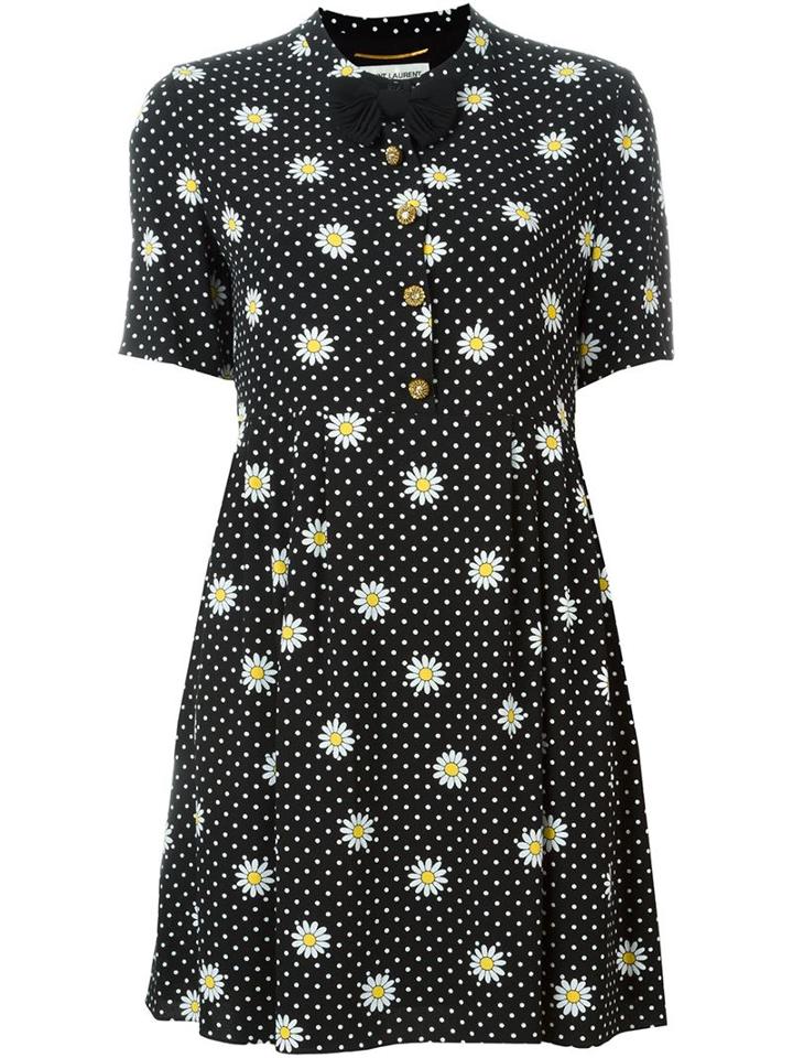 Saint Laurent Daisy Print Dress, Women's, Size: 36, Black, Viscose/silk