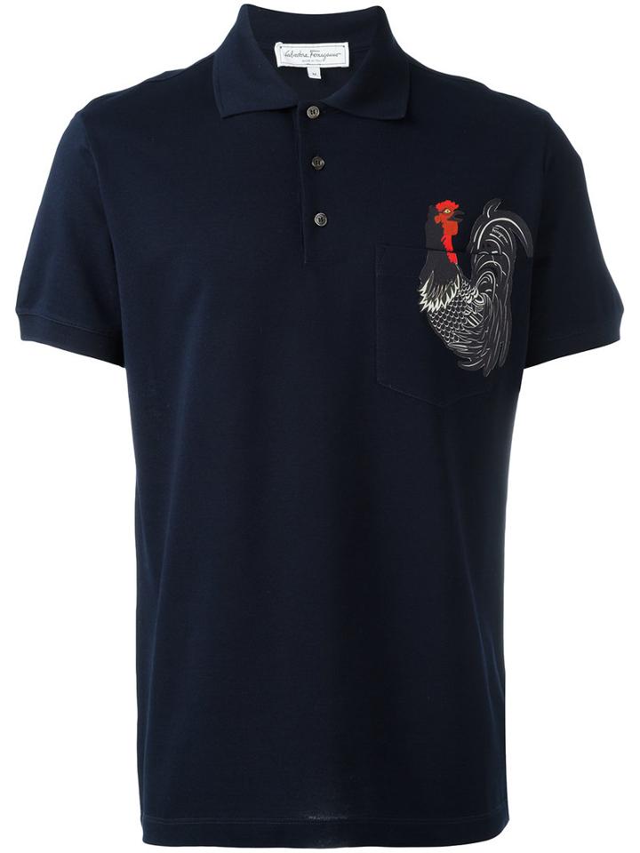 Salvatore Ferragamo Cockerel Polo Shirt, Men's, Size: Large, Blue, Cotton