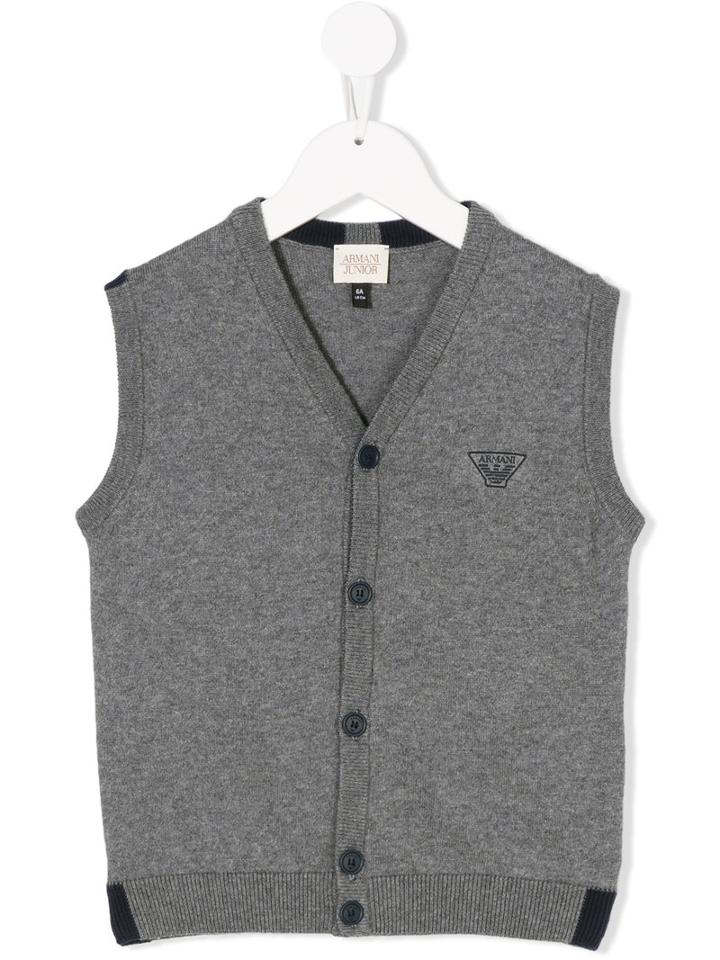 Armani Junior - Knitted Logo Waistcoat - Kids - Cotton/wool - 12 Yrs, Grey