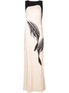 Carolina Herrera Feather Print Gown Dress
