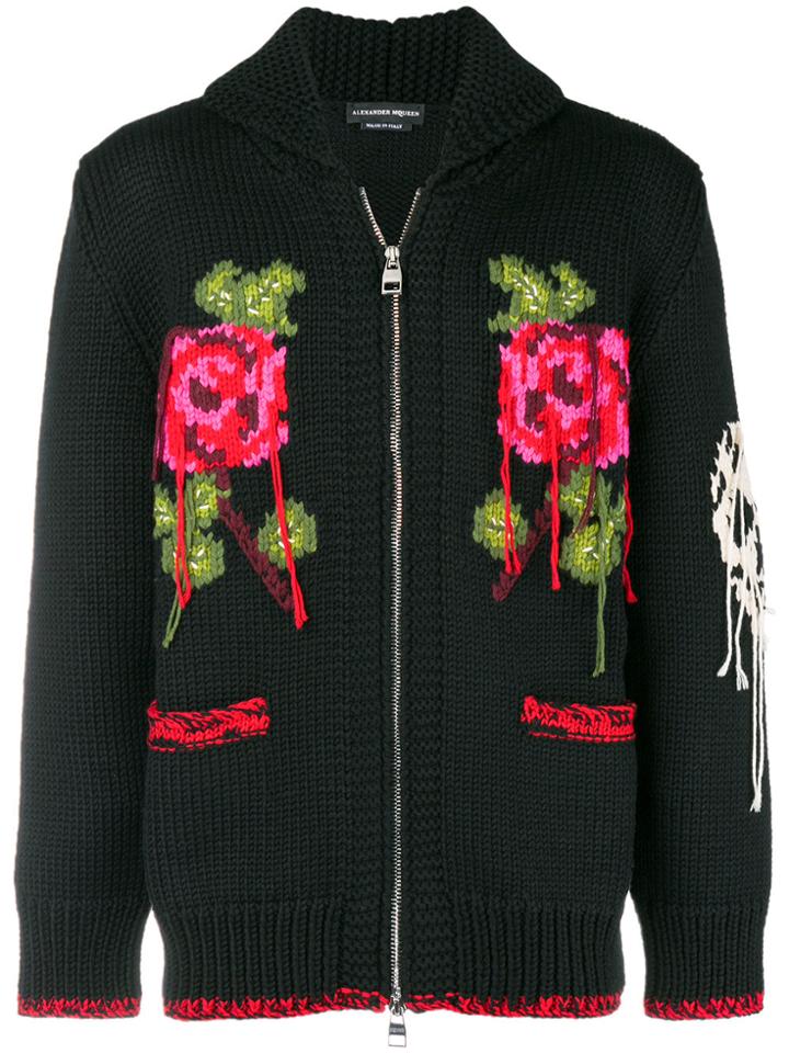 Alexander Mcqueen Embroidered Cardigan - Black