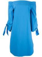 Erika Cavallini Off-shoulders Shift Dress, Women's, Size: 42, Blue, Cotton/spandex/elastane