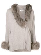 Max & Moi Fur Trim Zipped Cardigan - Neutrals