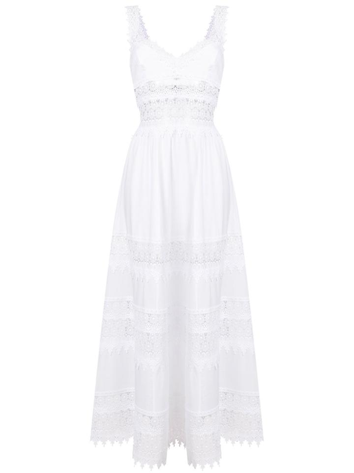 Charo Ruiz Long Embroidered Flared Dress - White