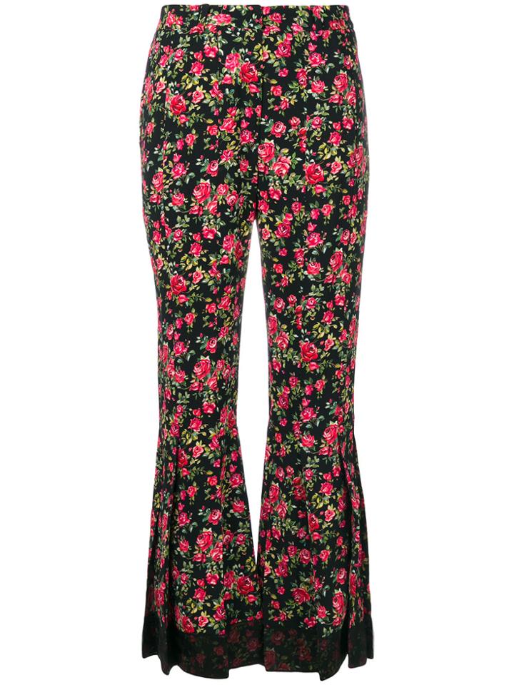 Dolce & Gabbana Rose Print Flared Trousers - Black
