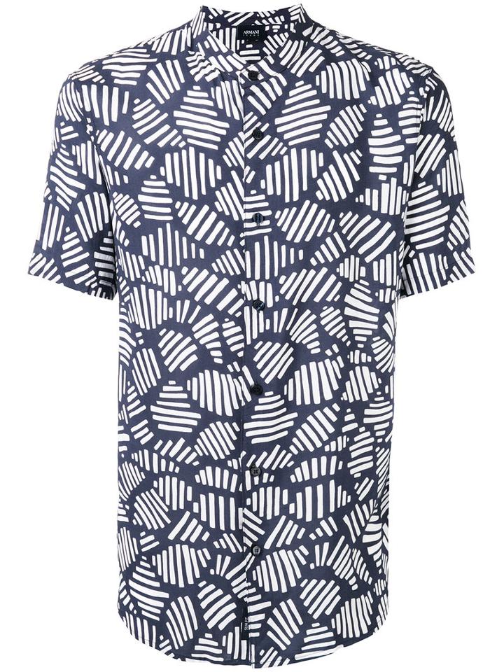 Mandarin Neck Printed Shirt - Men - Viscose - M, Blue, Viscose, Armani Jeans
