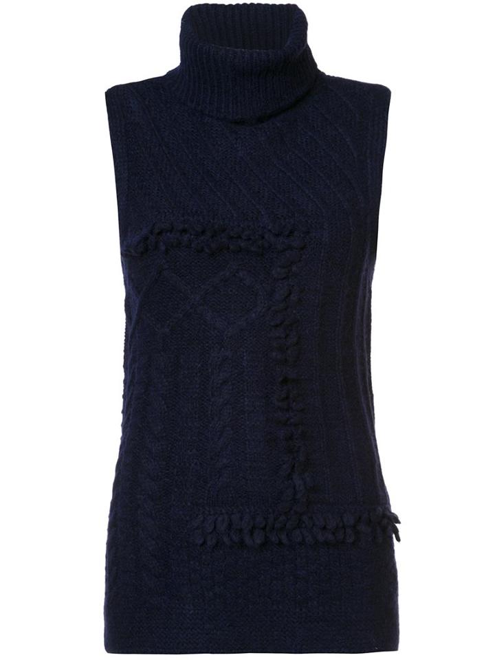 Derek Lam 10 Crosby Mixed Knit Turtleneck Top, Women's, Size: Medium, Blue, Nylon/alpaca/merino