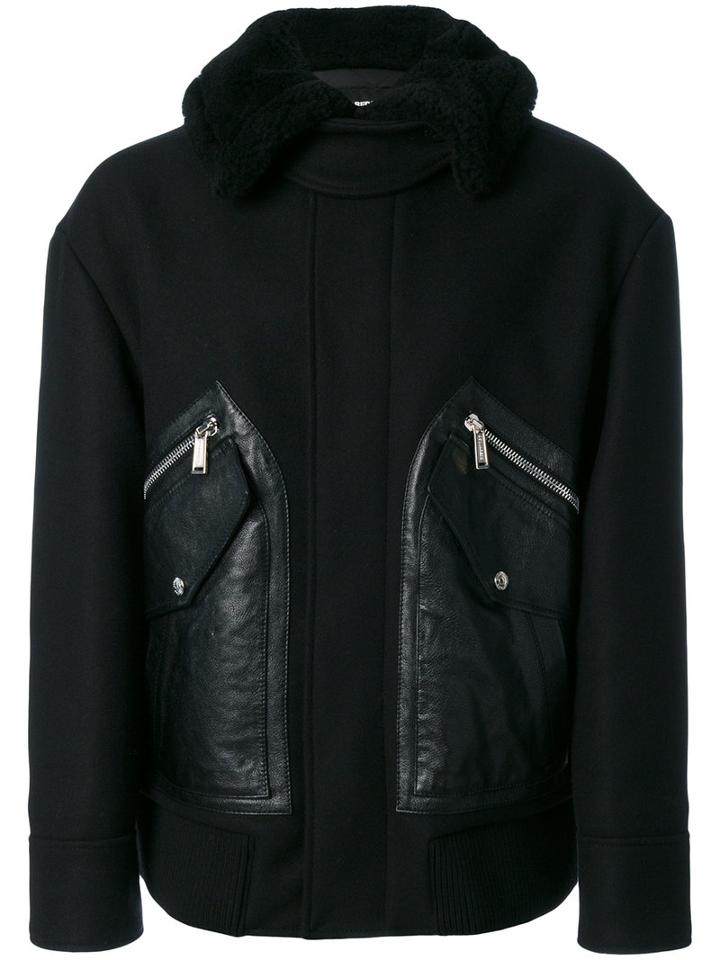 Dsquared2 - Hooded Jacket - Men - Calf Leather/polyamide/polyester/virgin Wool - 54, Black, Calf Leather/polyamide/polyester/virgin Wool