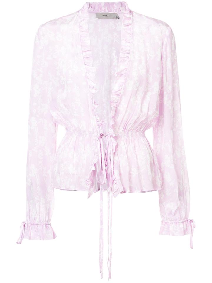 Preen By Thornton Bregazzi Tie Waist Ruffle Trim Printed Blouse - Pink