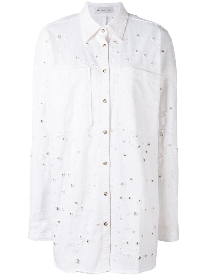 Faith Connexion - Destroyed Denim Shirt - Women - Cotton/polyester/spandex/elastane/glass - S, Women's, White, Cotton/polyester/spandex/elastane/glass