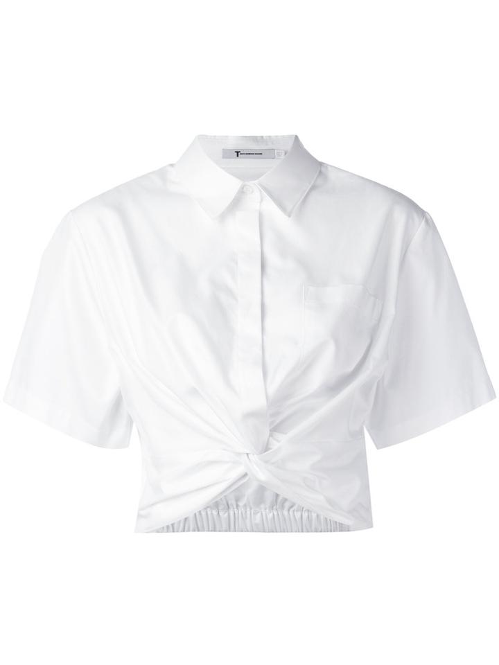 T By Alexander Wang Twist-front Cropped Shirt, Women's, Size: 12, White, Cotton