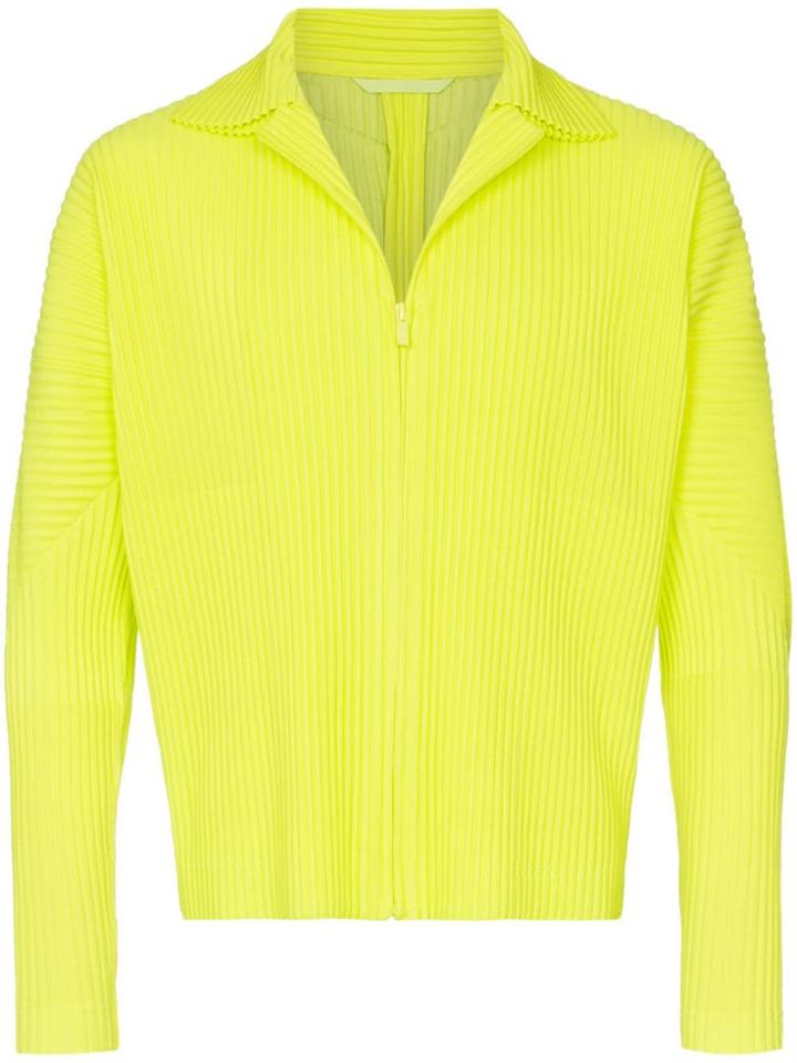 Homme Plissé Issey Miyake Fluorescent Pleated Zipped Jacket - Yellow